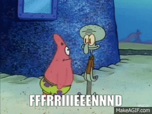 Patrick Star And Squidward From Spongebob Squarepants Are Standing Next To Each Other In The Sand GIF