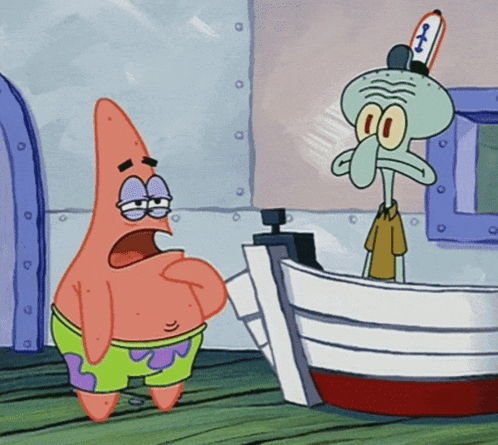 Patrick Star And Squidward From Spongebob Squarepants Standing Next To A Boat GIF