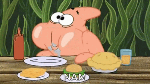 Patrick Star Eating Pie At Table GIF