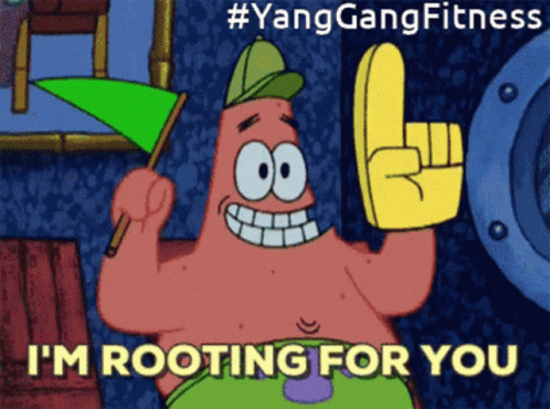 Patrick Star From Spongebob Is Holding A Green Flag And A Yellow Finger GIF