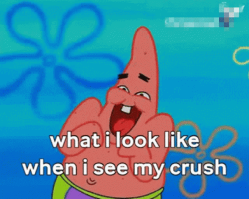 Patrick Star From Spongebob Is Laughing And Says " What I Look Like When I See My Crush " GIF