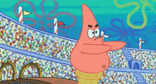 Patrick Star From Spongebob Is Standing In Front Of A Crowd GIF