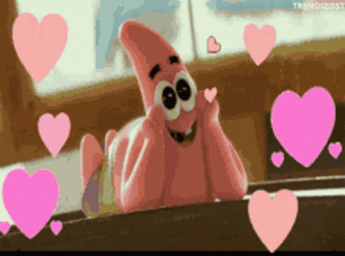Patrick Star From Spongebob Is Surrounded By Hearts GIF