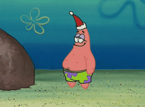 Patrick Star From Spongebob Is Wearing A Santa Hat And Shorts GIF
