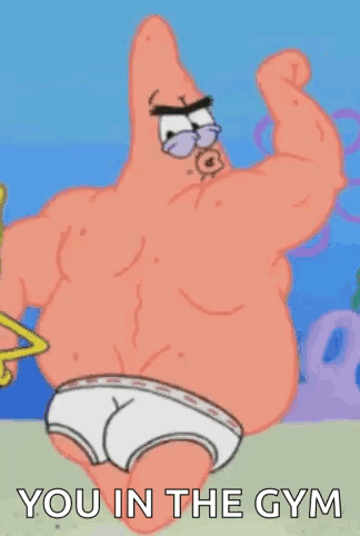 Patrick Star From Spongebob Squarepants Is Flexing His Muscles While Wearing White Underwear . GIF
