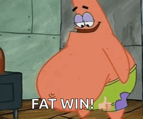 Patrick Star From Spongebob Squarepants Is Giving A Thumbs Up And Says Fat Win ! GIF