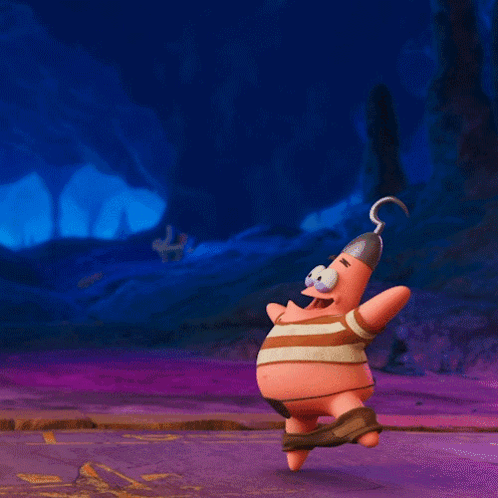 Patrick Star From Spongebob Squarepants Is Holding A Hook In His Mouth GIF