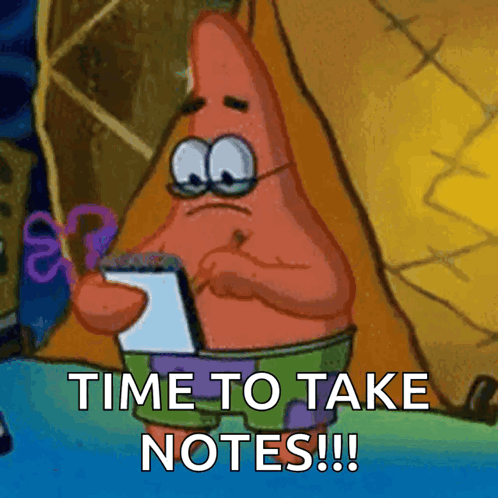 Patrick Star From Spongebob Squarepants Is Holding A Notepad And Says Time To Take Notes GIF