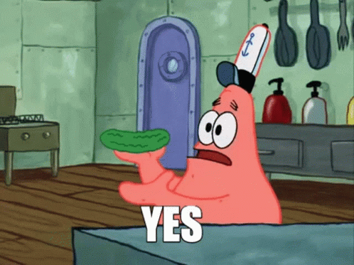 Patrick Star From Spongebob Squarepants Is Holding A Pickle And Saying " Yes " GIF