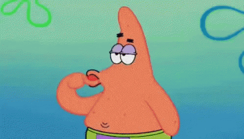 Patrick Star From Spongebob Squarepants Is Holding A Red Object In His Mouth GIF