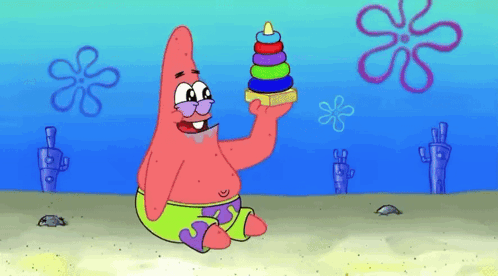 Patrick Star From Spongebob Squarepants Is Holding A Stack Of Rings GIF