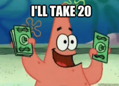 Patrick Star From Spongebob Squarepants Is Holding Two Stacks Of Money GIF
