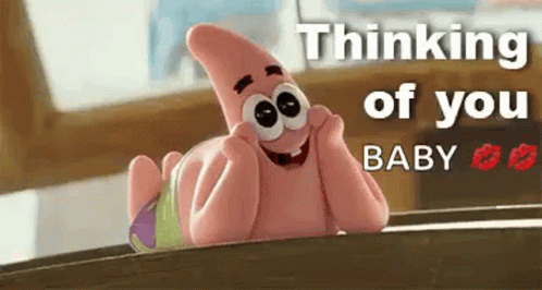 Patrick Star From Spongebob Squarepants Is Laying On A Table With His Hands On His Face And Thinking Of You Baby . GIF