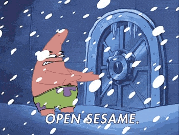 Patrick Star From Spongebob Squarepants Is Opening A Door In The Snow GIF