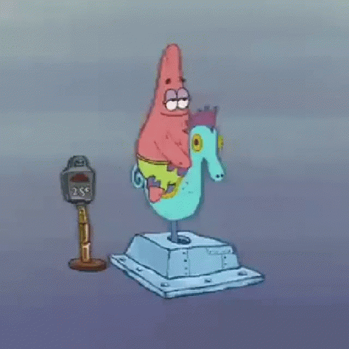 Patrick Star From Spongebob Squarepants Is Riding A Seahorse On A Statue . GIF