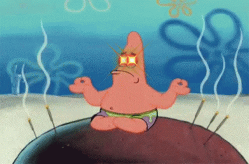 Patrick Star From Spongebob Squarepants Is Sitting On A Rock With A Bunch Of Needles In Front Of Him . GIF