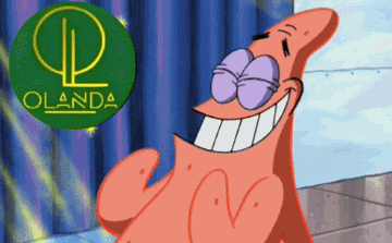 Patrick Star From Spongebob Squarepants Is Smiling In Front Of A Sign That Says Olanda GIF