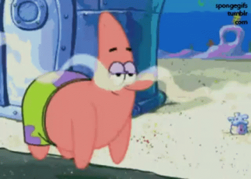 Patrick Star From Spongebob Squarepants Is Standing In The Sand With His Eyes Closed GIF