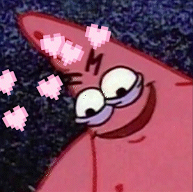 Patrick Star From Spongebob Squarepants Is Surrounded By Pink Hearts And Has A Letter M On His Forehead . GIF