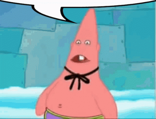 Patrick Star From Spongebob Squarepants Is Wearing A Bow Tie And Has A Speech Bubble Above Him . GIF