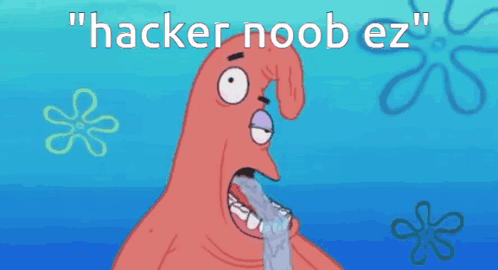 Patrick Star From Spongebob Squarepants Says " Hacker Noob Ez " In A Speech Bubble GIF