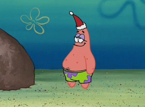 Patrick Star From Spongebob Wearing A Santa Hat And Shorts GIF