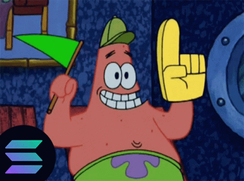 Patrick Star Holding Green Flag and Yellow Finger