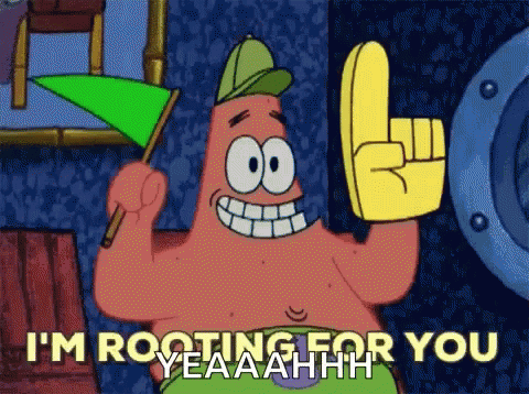 Patrick Star Holding Green Flag and Yellow Hand Sign