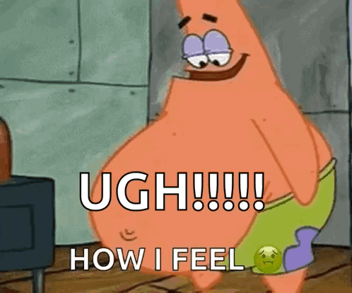 Patrick Star Holding Stomach and Smiling