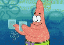 Patrick Star Holding Two Glasses of Water