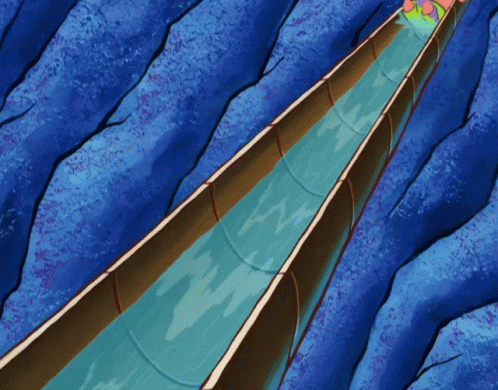 Patrick Star Is Going Down A Water Slide In A Cartoon GIF