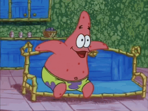 Patrick Star Is Sitting On A Couch With His Mouth Open . GIF