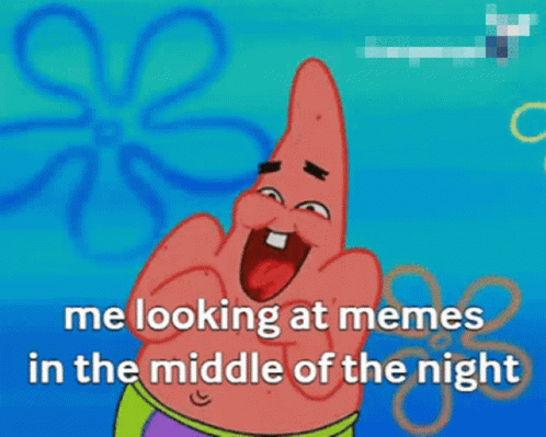 Patrick Star Looking at Memes at Night