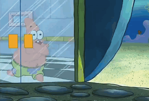 Patrick Star Looking Out Glass Door