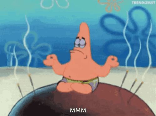 Patrick Star Meditating on Rock