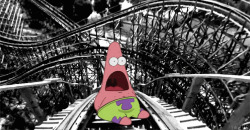 Patrick Star On A Roller Coaster With His Mouth Wide Open GIF