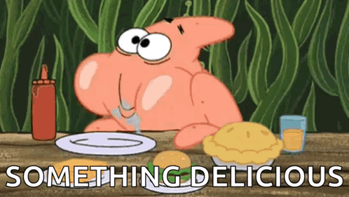 Patrick Star Sitting at Table With Something Delicious