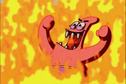 Patrick Star Standing in Fire with Open Mouth