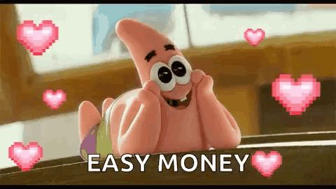 Patrick Star Surrounded by Pink Hearts