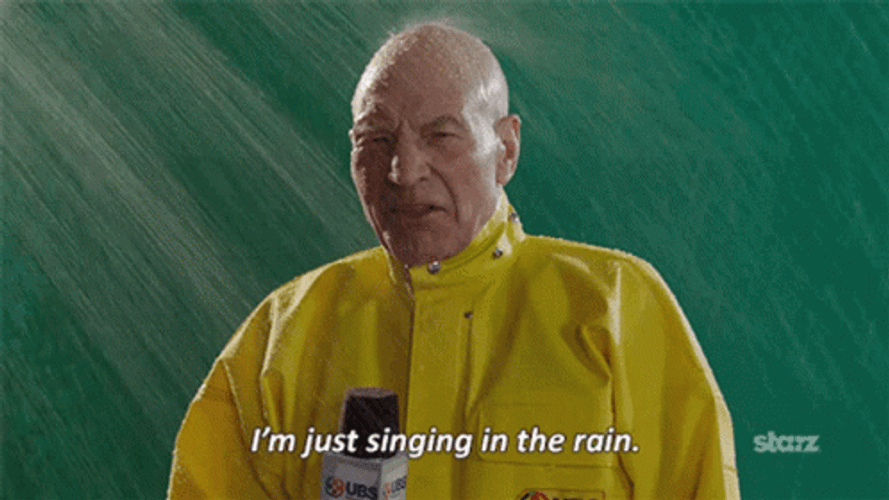 Patrick Stewart Singing In The Rain GIF