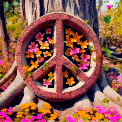 Peace Sign Surrounded by Flowers and Leaves