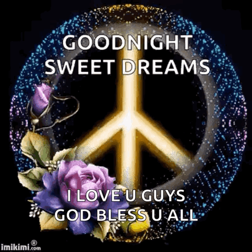 Peace Sign Surrounded by Purple Flowers Goodnight