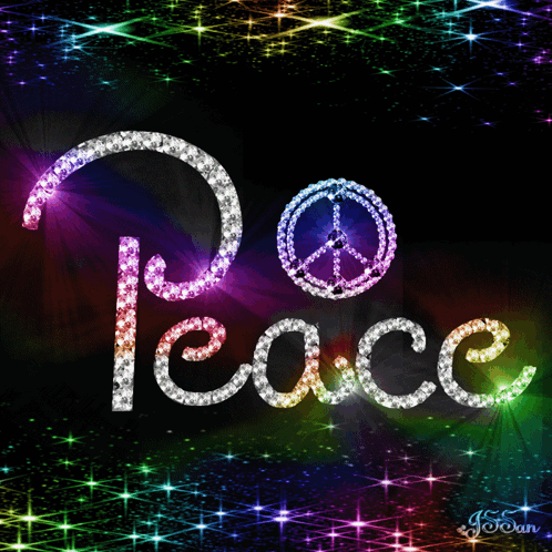 Peace Sign Surrounded by Rainbow Rhinestones