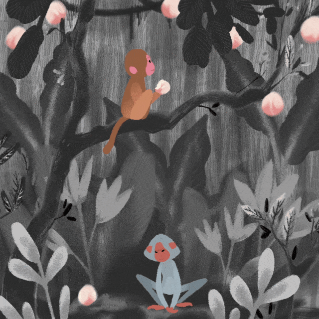 Monkey Picking Peach Graphic Art GIF
