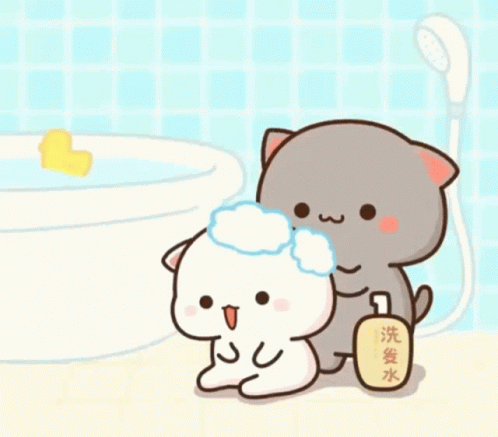 Peach And Goma Taking A Bath GIF