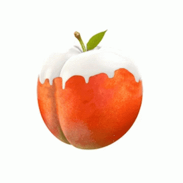 Peach With White Frosting and Green Leaf