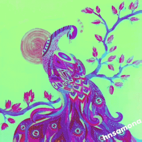 Peacock Sitting on Tree Branch with Sun