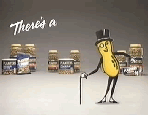 Peanut In Top Hat Walking With Cane GIF