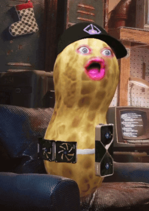 Peanut Wearing Black Hat and Fan Belt