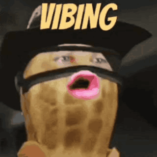 Peanut Wearing Hat Mask and Pink Lip